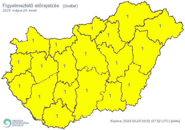 Kedden is zivatarok veszélyére figyelmeztet a meteorológiai szolgálat